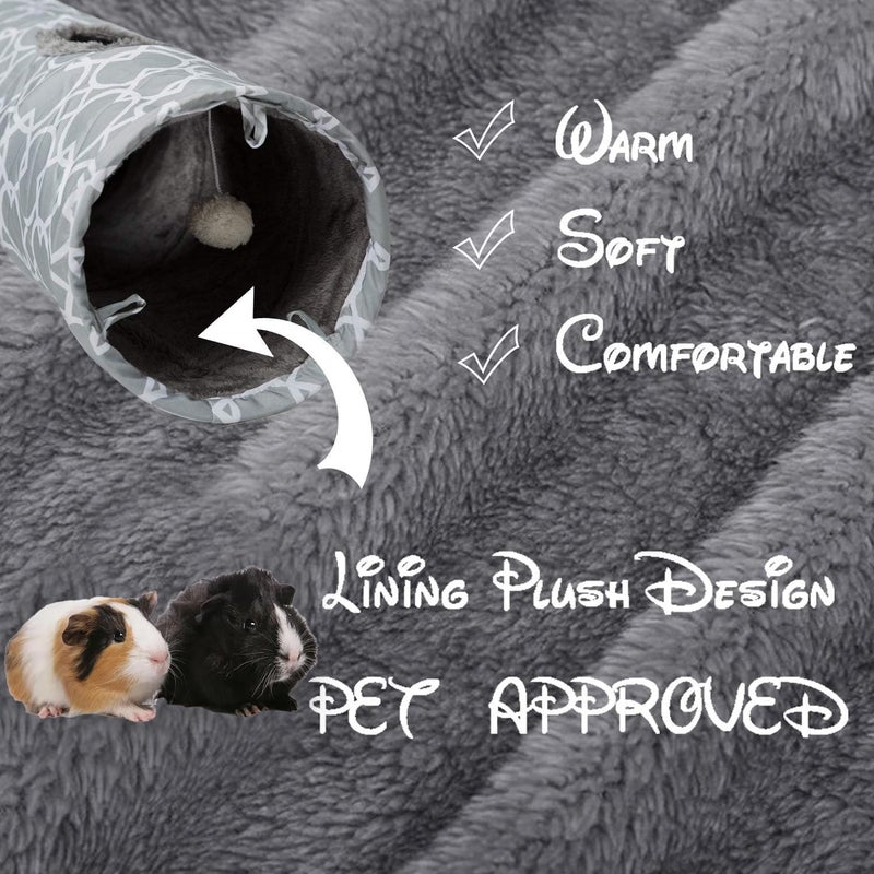 LUCKITTY Plush Inside Stright Shape Small Animals Tube Tunnel with Interactive Ball for Guinea Pig, Hamster, Chinchilla, Hedgehog Hiding and Resting, Geometric Grey - Image 2